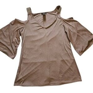 S. Levine Cold Shoulder Top Womens Lg Mauve Pink Glitter Rhinestone Bling Boho